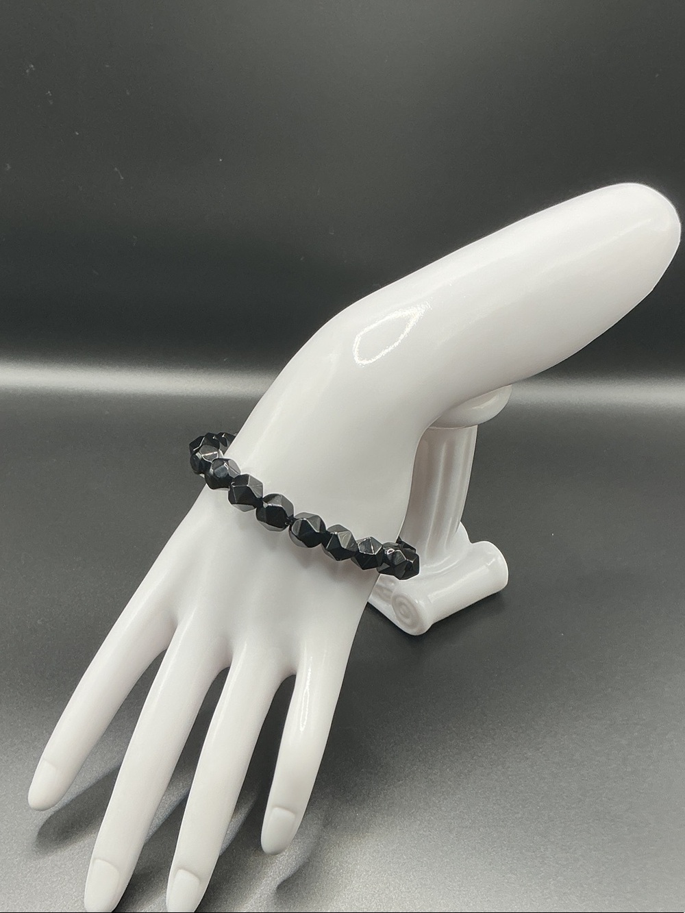 Natural Black Onyx Faceted 10mm Bead Stretch Bracelet